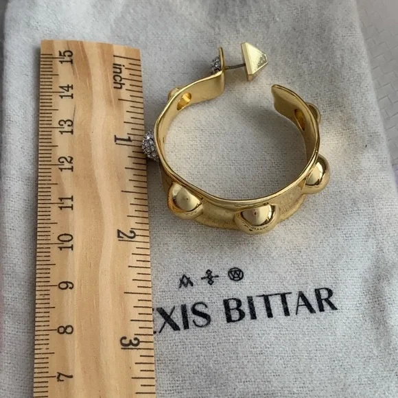 ALEXIS BITTAR • Large Gold Molten Metal Dot Pavé Crystal Studded Hoop Earrings - Picture 7 of 12